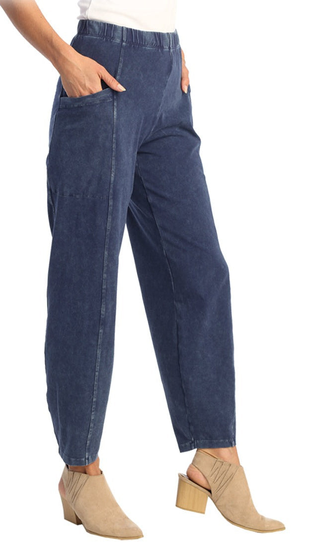 Relaxed Fit Denim Lantern Hem Pull-On Pants - Denim