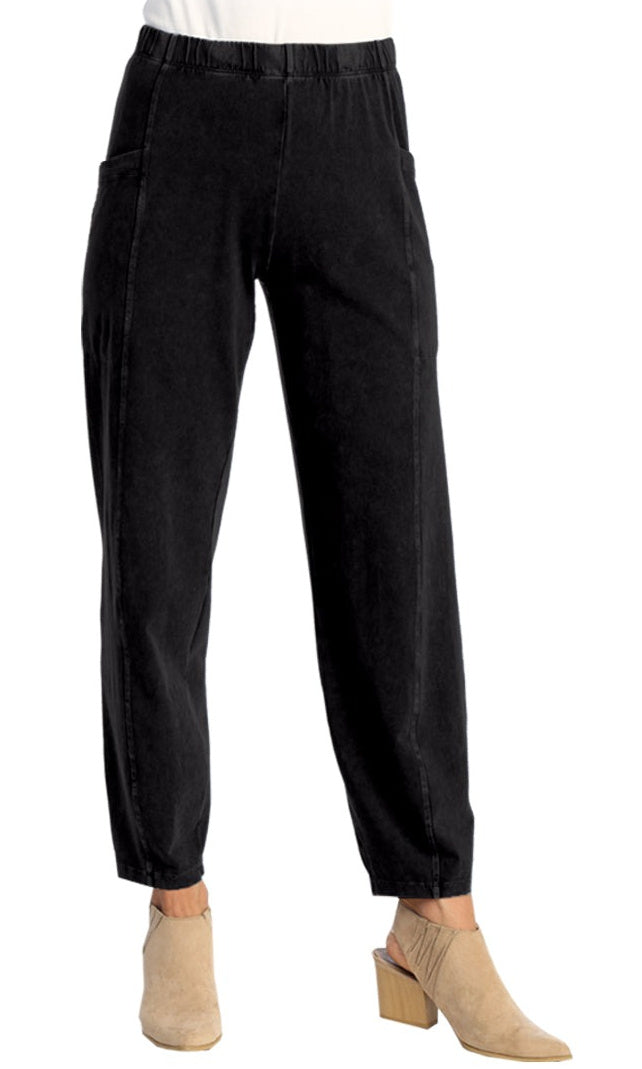 Relaxed Fit Denim Lantern Hem Pull-On Pants - Jet Black