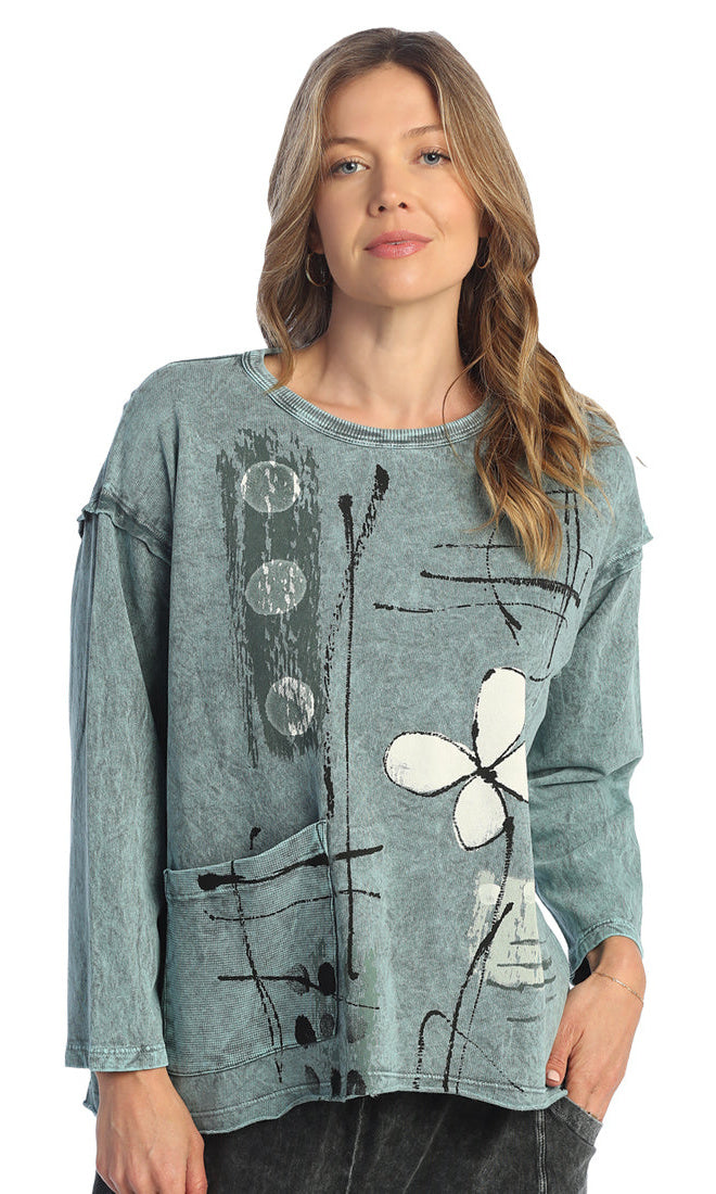 Sketch Floral Mineral Washed Drop Shoulder Top