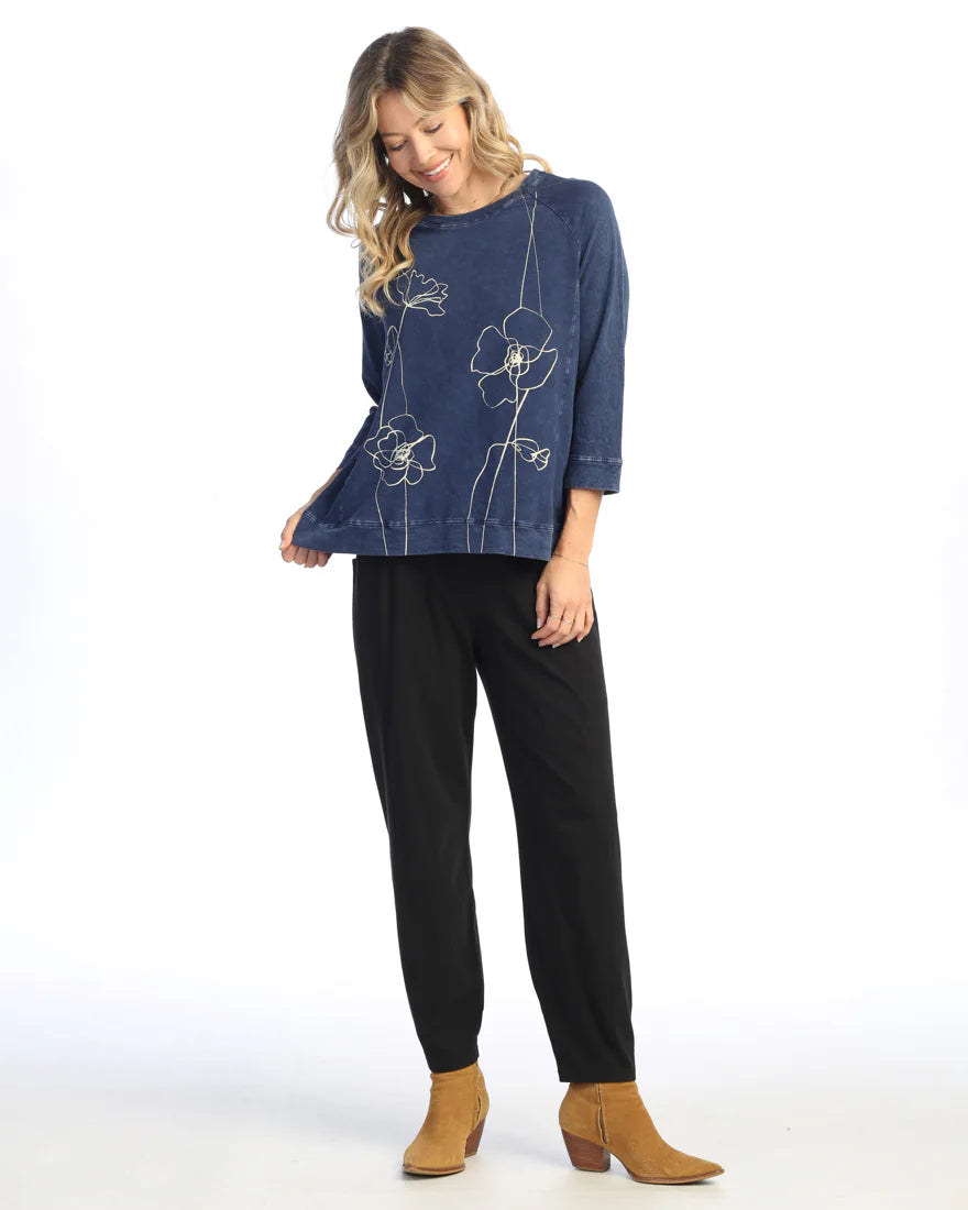 Indigo Floral Sketch Mineral Washed French Terry Top