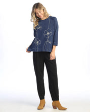 Indigo Floral Sketch Mineral Washed French Terry Top